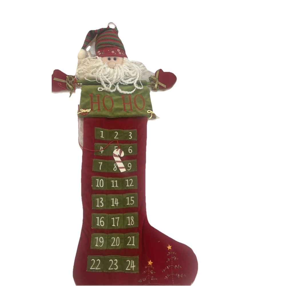 LARGE 3D SANTA‎ ADVENT CALENDAR CHRISTMAS STOCKING RED GREEN  Candy Cane